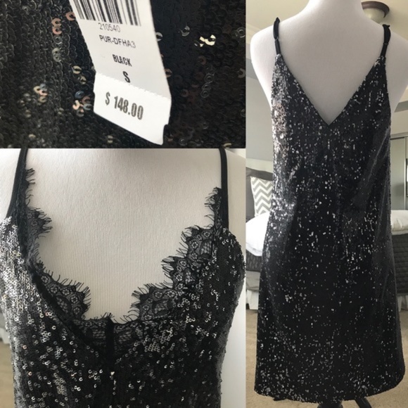 NWT LF BLACK-SILVER SEQUIN CAMISOLE DRESS - S - Picture 5 of 6